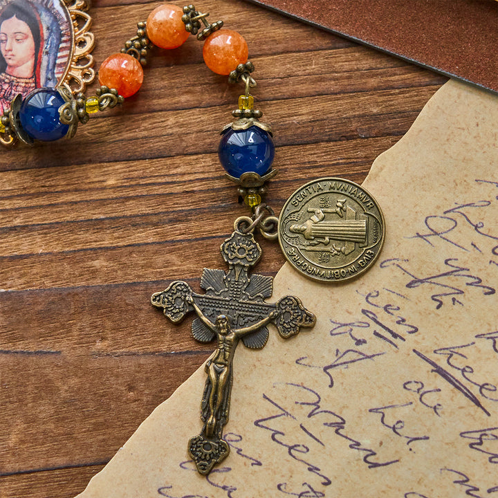Christianartworkshop Rosario fatto a mano in calcedonio arancione con medaglia della Madonna di San Benedetto - image 7