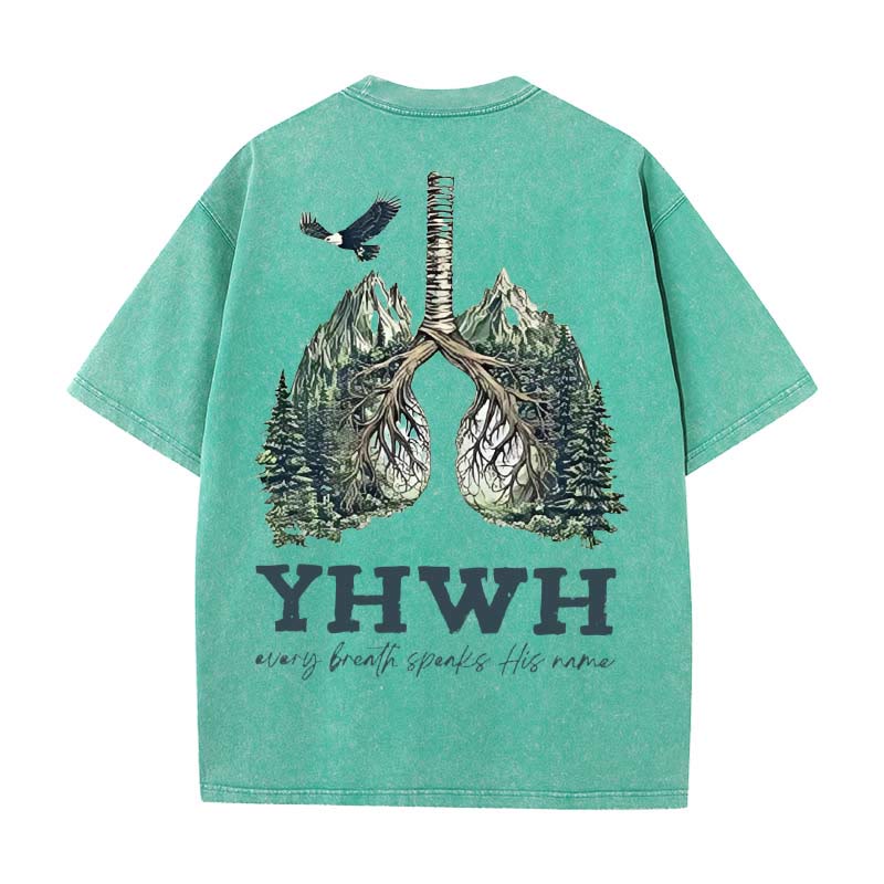 Christianartworkshop Ogni respiro pronuncia il suo nome T-shirt unisex lavata - Verde - 5XL - image 3