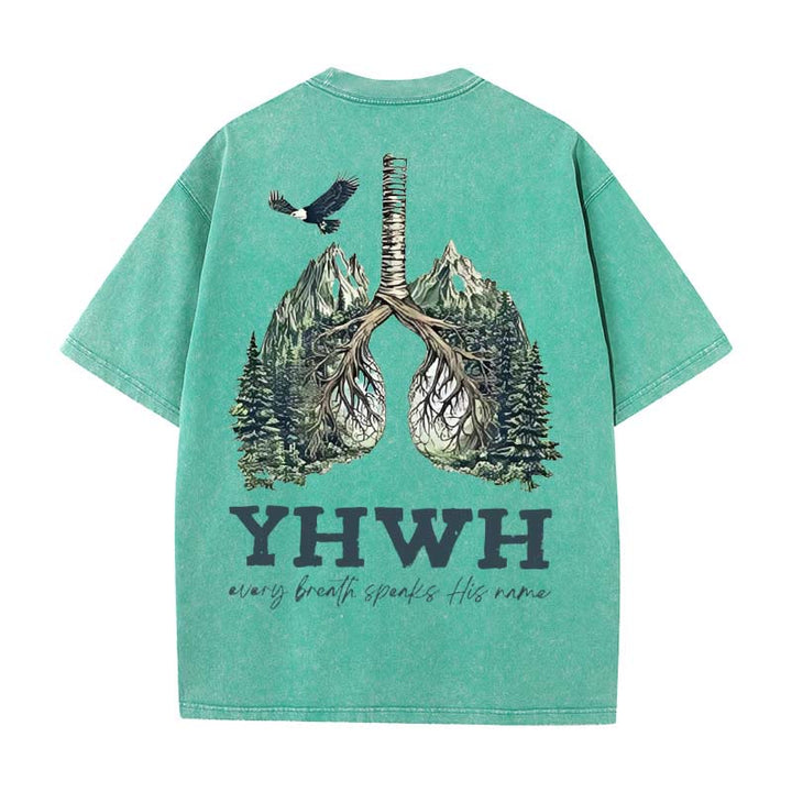 Christianartworkshop Ogni respiro pronuncia il suo nome T-shirt unisex lavata - Verde - 5XL - image 3