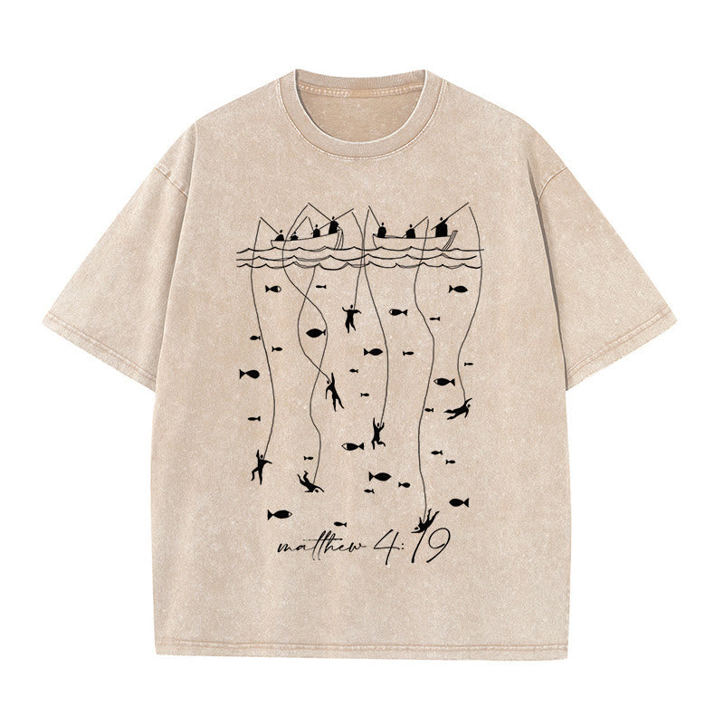 Christianartworkshop Maglietta unisex lavata con narrazione biblica di pesca - Albicocca - 5XL - image 2