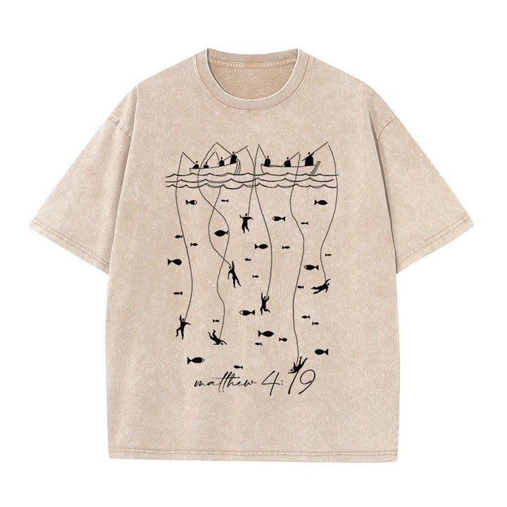 Christianartworkshop Maglietta unisex lavata con narrazione biblica di pesca - Albicocca - 5XL - image 2