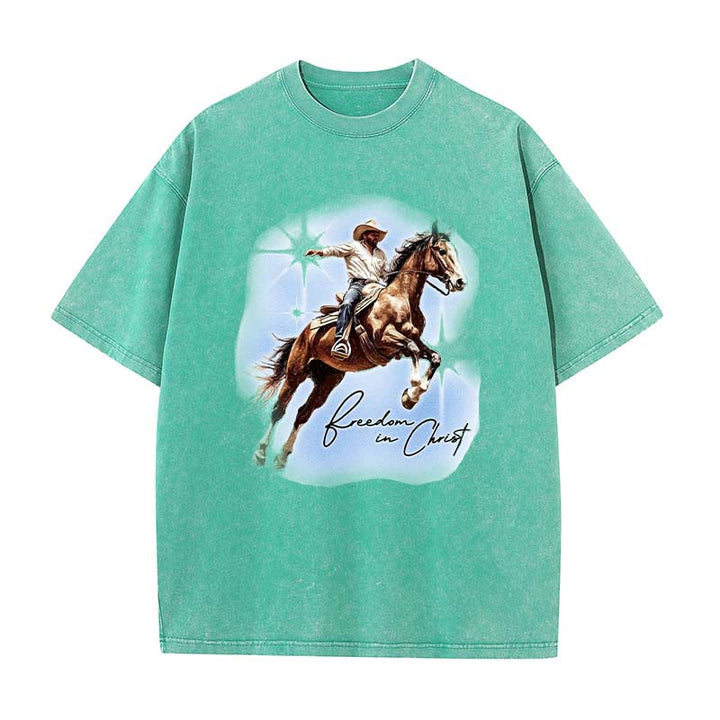 Christianartworkshop Libertà in Cristo T-shirt unisex lavata - Verde - 5XL - image 5