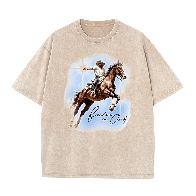 Christianartworkshop Libertà in Cristo T-shirt unisex lavata - Albicocca - 5XL - image 4