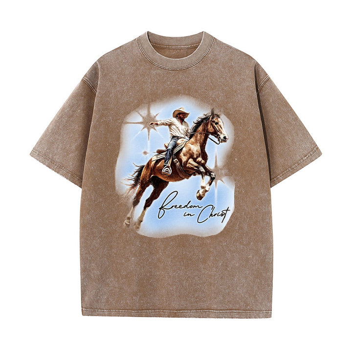 Christianartworkshop Libertà in Cristo T-shirt unisex lavata - Caffè - 5XL - image 7