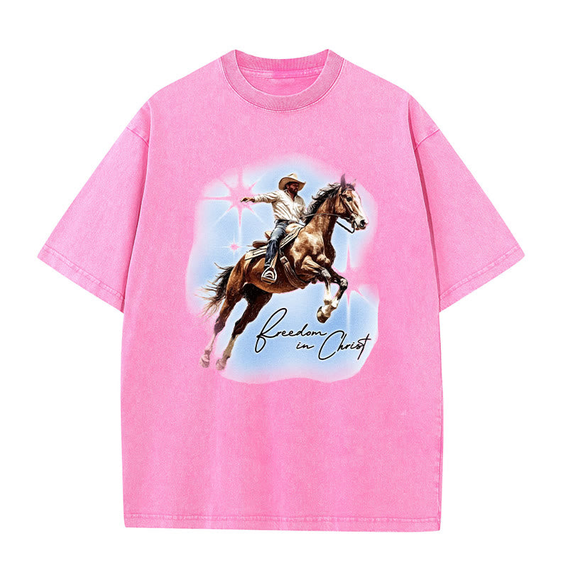 Christianartworkshop Libertà in Cristo T-shirt unisex lavata - Rosa - 5XL - image 6