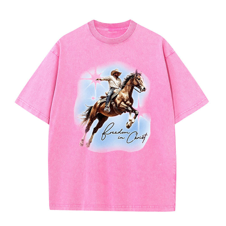 Christianartworkshop Libertà in Cristo T-shirt unisex lavata - Rosa - 5XL - image 6