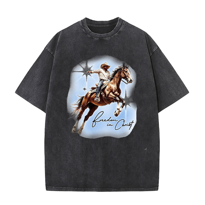 Christianartworkshop Libertà in Cristo T-shirt unisex lavata - Nero - 5XL - image 9