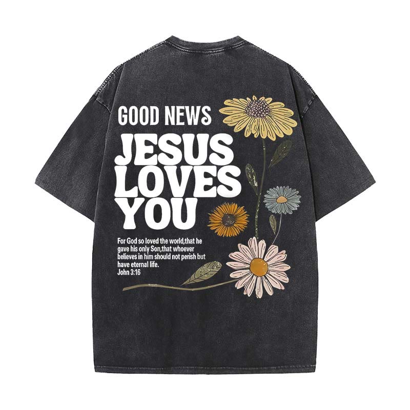 Christianartworkshop Maglietta unisex lavata "Good News Jesus Loves You" - Nero - 5XL - image 3