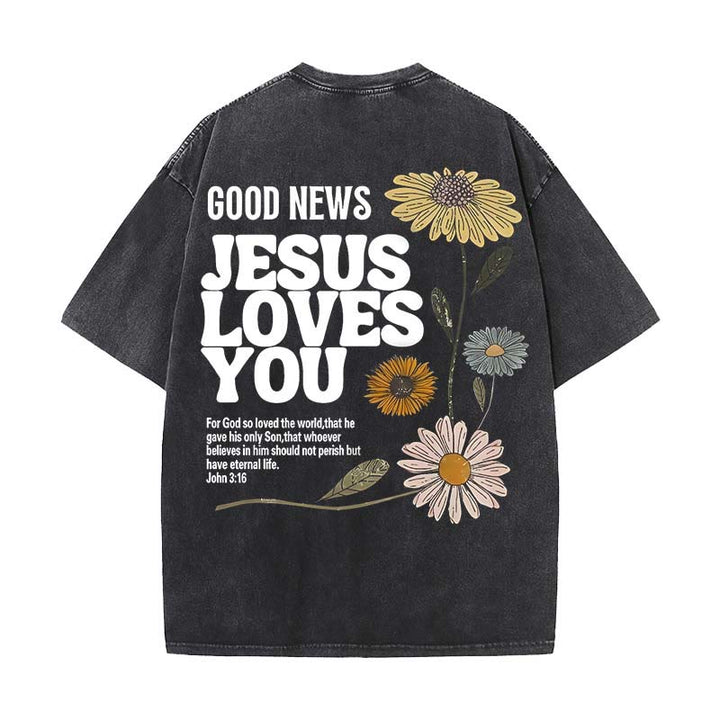 Christianartworkshop Maglietta unisex lavata "Good News Jesus Loves You" - Nero - 5XL - image 3