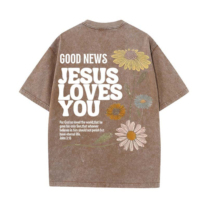 Christianartworkshop Maglietta unisex lavata "Good News Jesus Loves You" - Caffè - 5XL - image 19