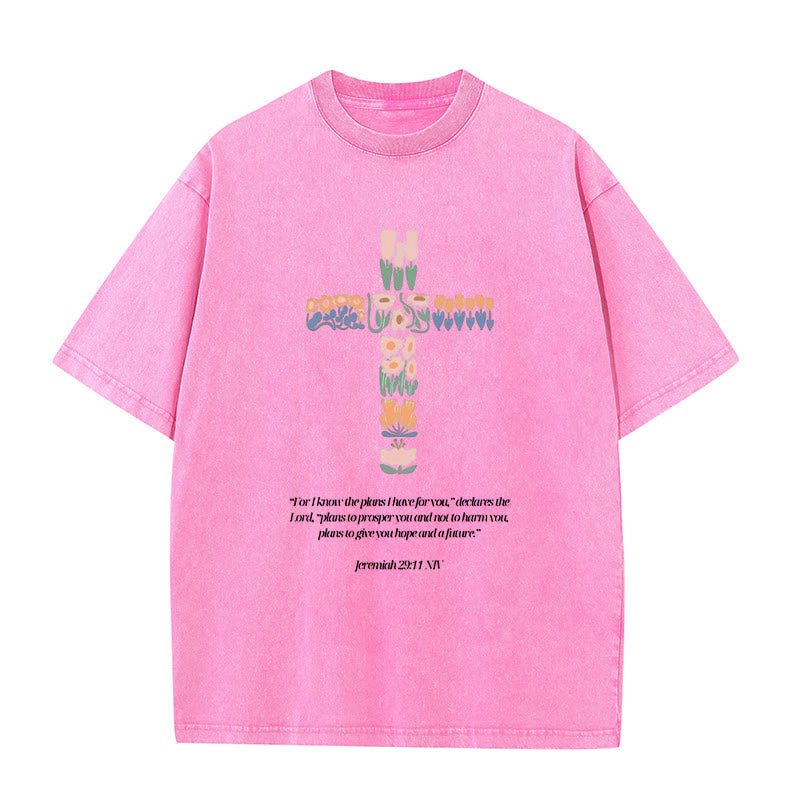 Christianartworkshop Maglietta unisex lavata con croce floreale e versetto di Geremia - Rosa - 5XL - image 6