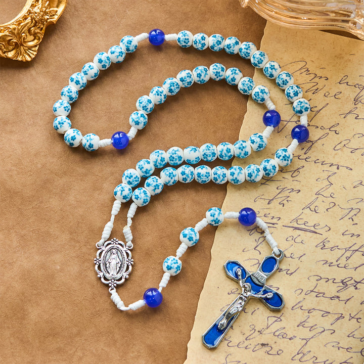 Rosario con perline a forma di fiore blu Christianartworkshop , medaglia miracolosa e crocifisso - Medaglia miracolosa e crocifisso - image 0