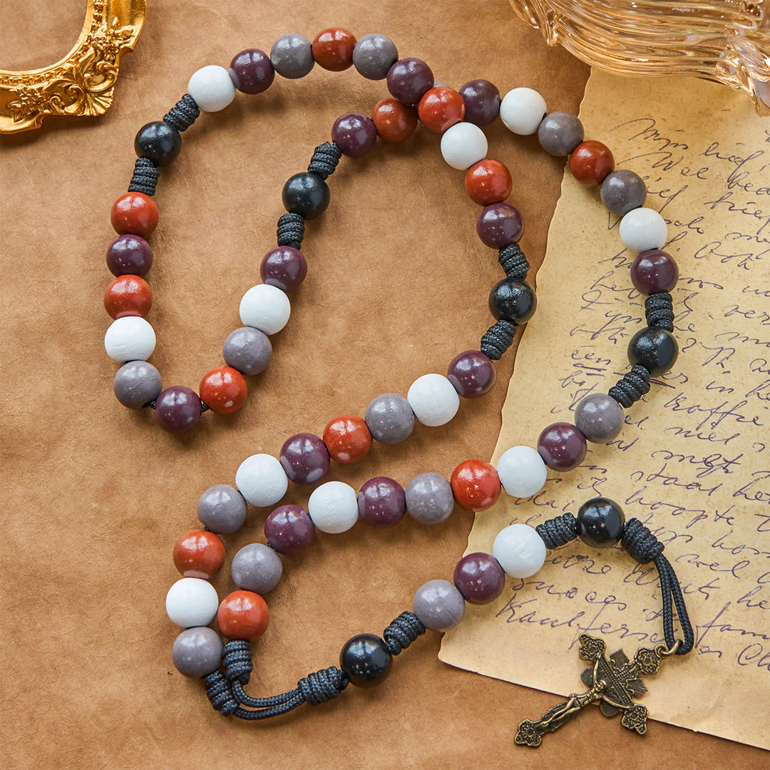 Christianartworkshop Rosario con perle rotonde multicolori in stile Morandi e crocifisso in bronzo - Crocifisso - image 0