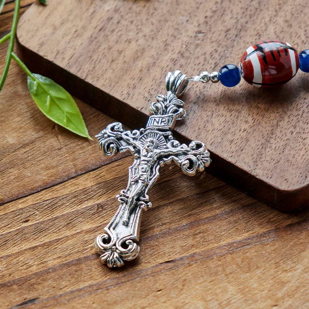Christianartworkshop Sport Preghiera Calcio Rosario con grani blu scuro con medaglia miracolosa e crocifisso: unisci fede e sport - image 5