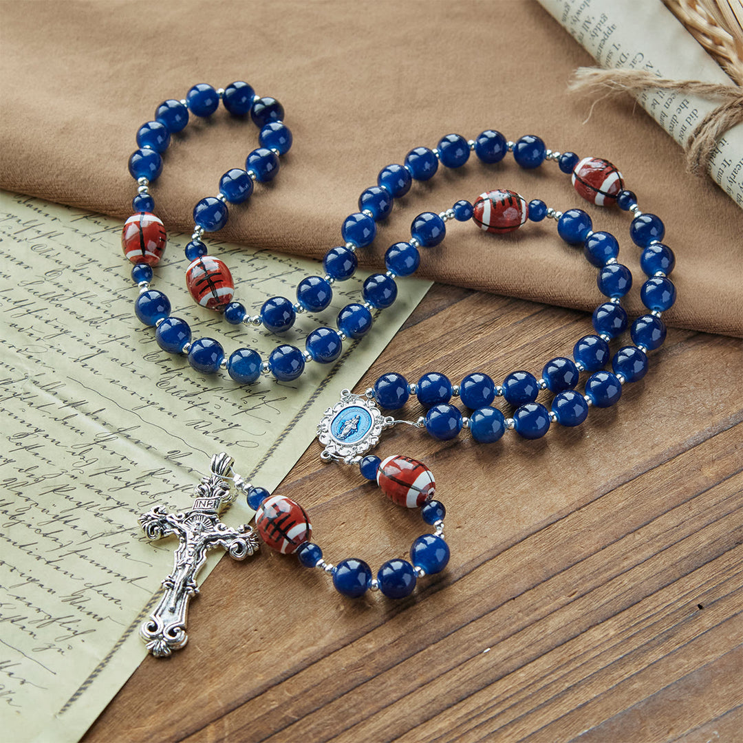 Christianartworkshop Sport Preghiera Calcio Rosario con grani blu scuro con medaglia miracolosa e crocifisso: unisci fede e sport - image 7