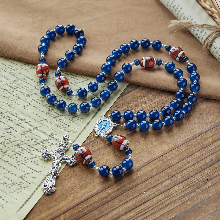 Christianartworkshop Sport Preghiera Calcio Rosario con grani blu scuro con medaglia miracolosa e crocifisso: unisci fede e sport - image 7