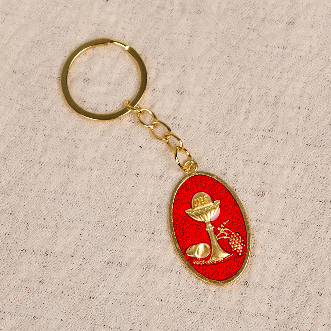 Portachiavi con medaglia del calice del Santo Graal rosso e blu Christianartworkshop : simbolo religioso ispirato - image 7
