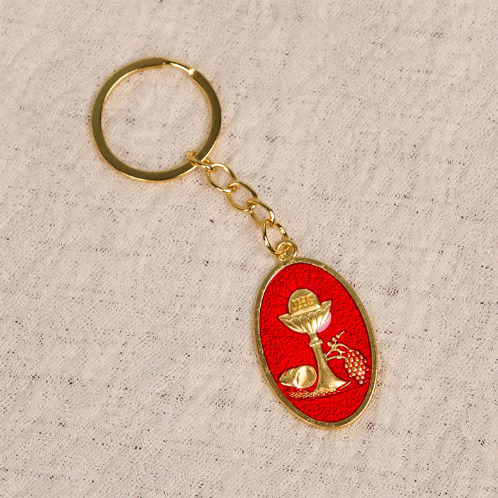 Portachiavi con medaglia del calice del Santo Graal rosso e blu Christianartworkshop : simbolo religioso ispirato - image 7