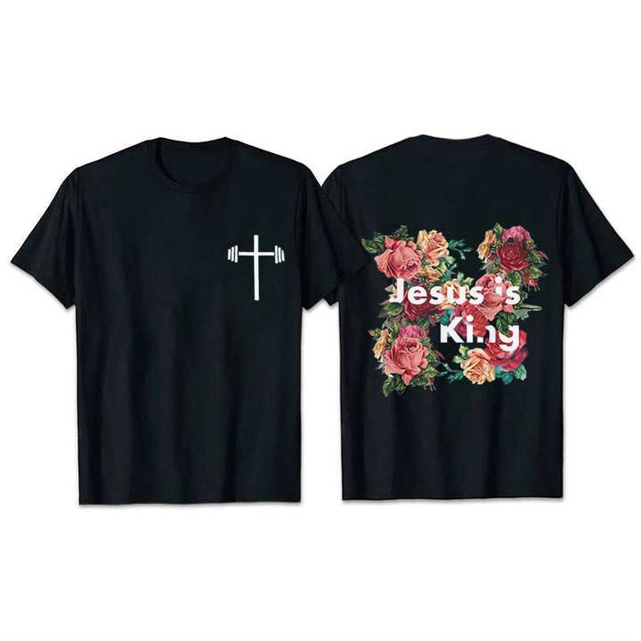 Christianartworkshop Maglietta cristiana con decorazioni floreali "Gesù è il Re"  - Nero - 2XL - image 2