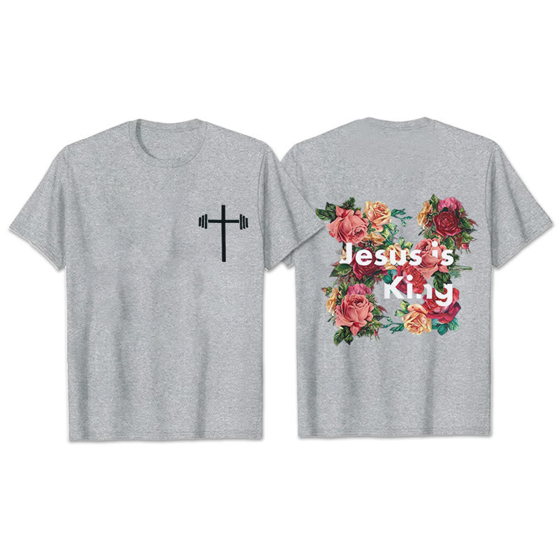 Christianartworkshop Maglietta cristiana con decorazioni floreali "Gesù è il Re"  - Grigio - 2XL - image 22