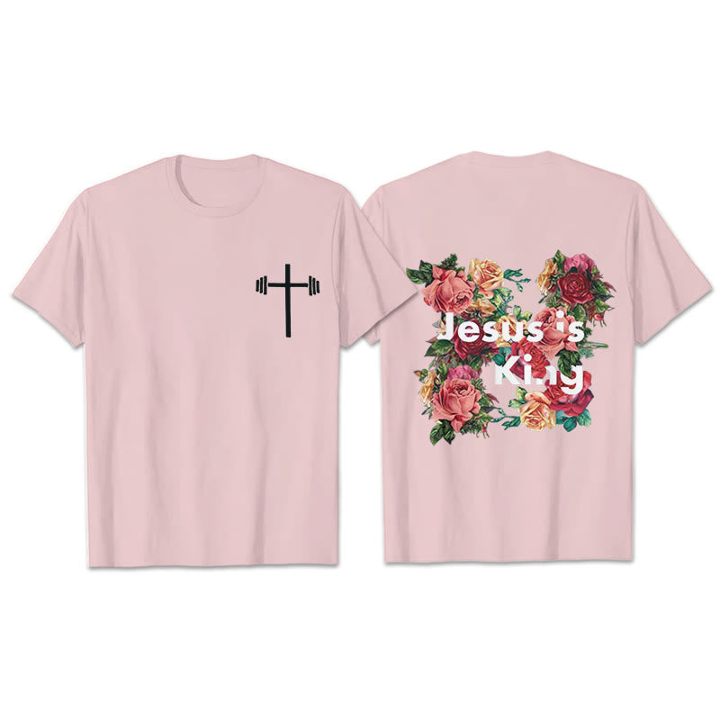 Christianartworkshop Maglietta cristiana con decorazioni floreali "Gesù è il Re"  - Rosa - 2XL - image 17