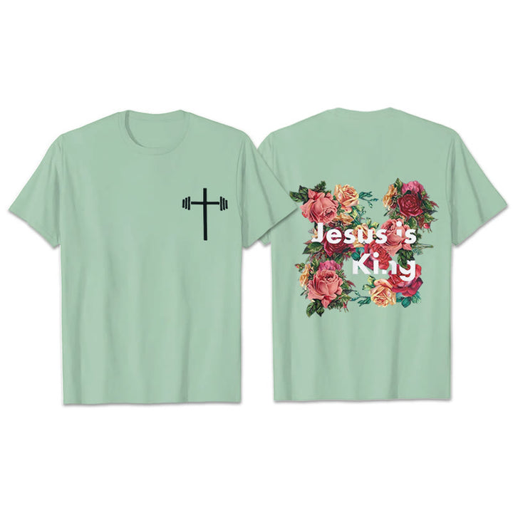 Christianartworkshop Maglietta cristiana con decorazioni floreali "Gesù è il Re"  - Verde chiaro - 2XL - image 20