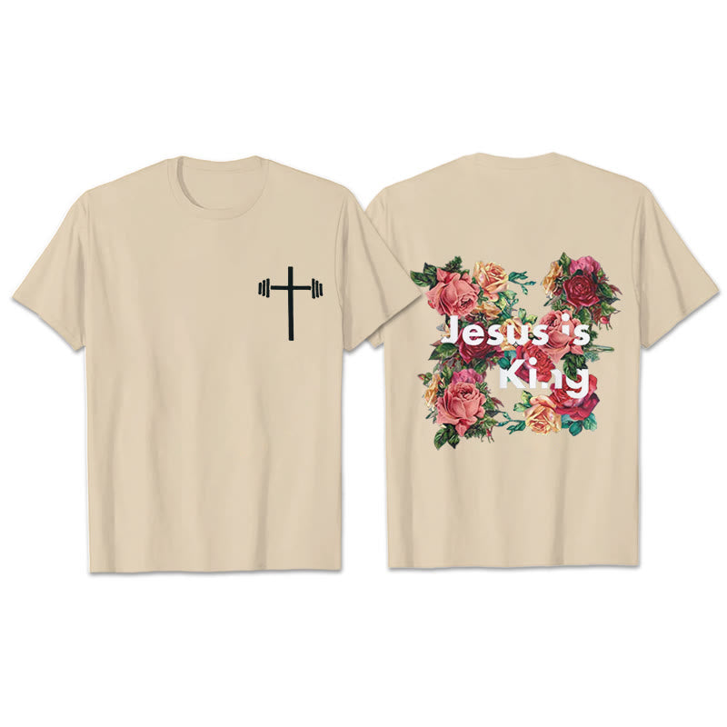 Christianartworkshop Maglietta cristiana con decorazioni floreali "Gesù è il Re"  - Beige - 2XL - image 9