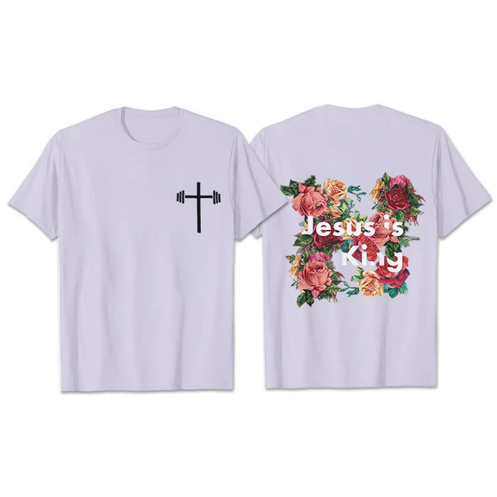Christianartworkshop Maglietta cristiana con decorazioni floreali "Gesù è il Re"  - Viola - 2XL - image 21