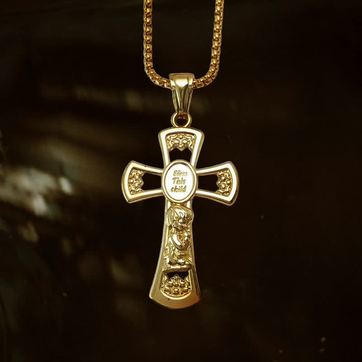 Christianartworkshop Collana con preghiera a forma di croce "Dio benedica questo bambino" - Colore oro - image 6