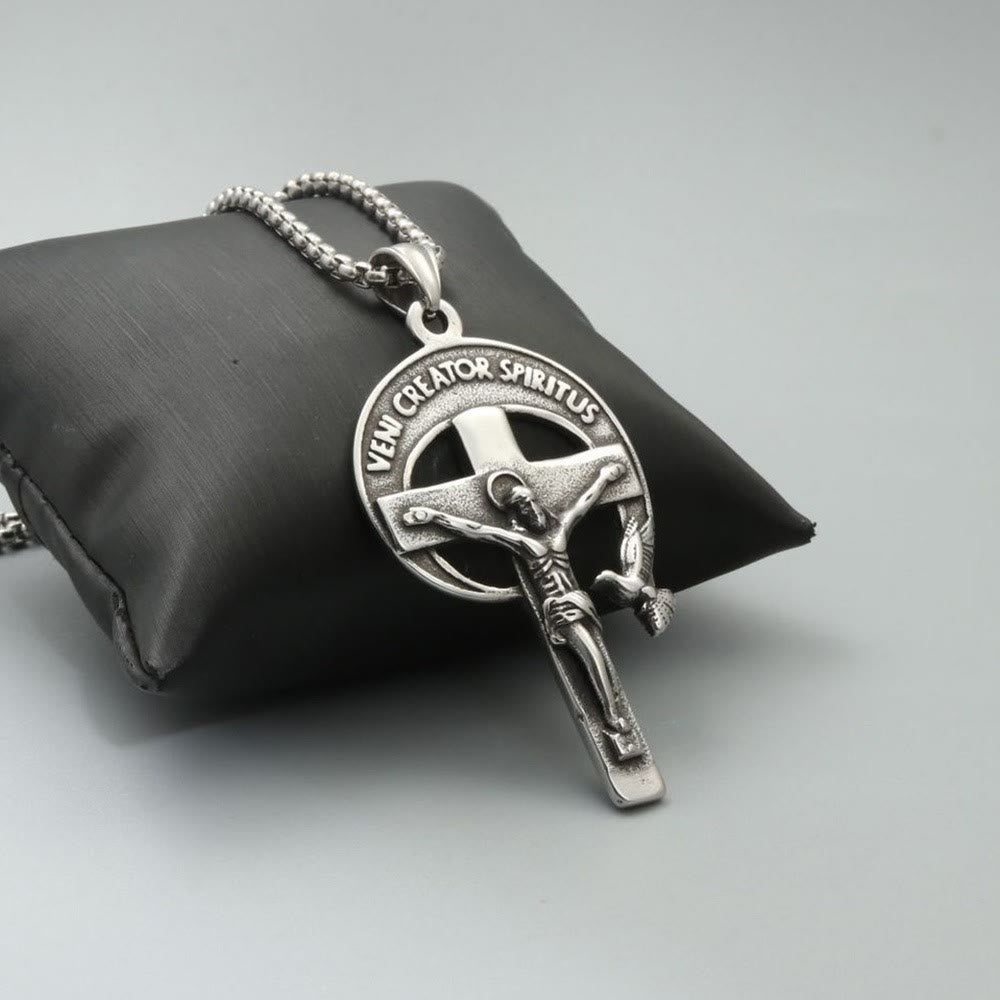 Christianartworkshop Crocifisso Sacro Antico in Stile Retrò con Colomba dello Spirito Santo e Veni Creator Spiritus - Crocifisso - image 0