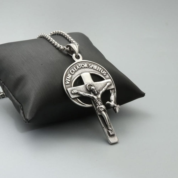 Christianartworkshop Crocifisso Sacro Antico in Stile Retrò con Colomba dello Spirito Santo e Veni Creator Spiritus - Crocifisso - image 0