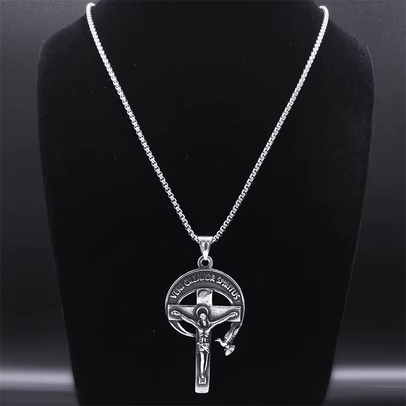 Christianartworkshop Crocifisso Sacro Antico in Stile Retrò con Colomba dello Spirito Santo e Veni Creator Spiritus - image 4