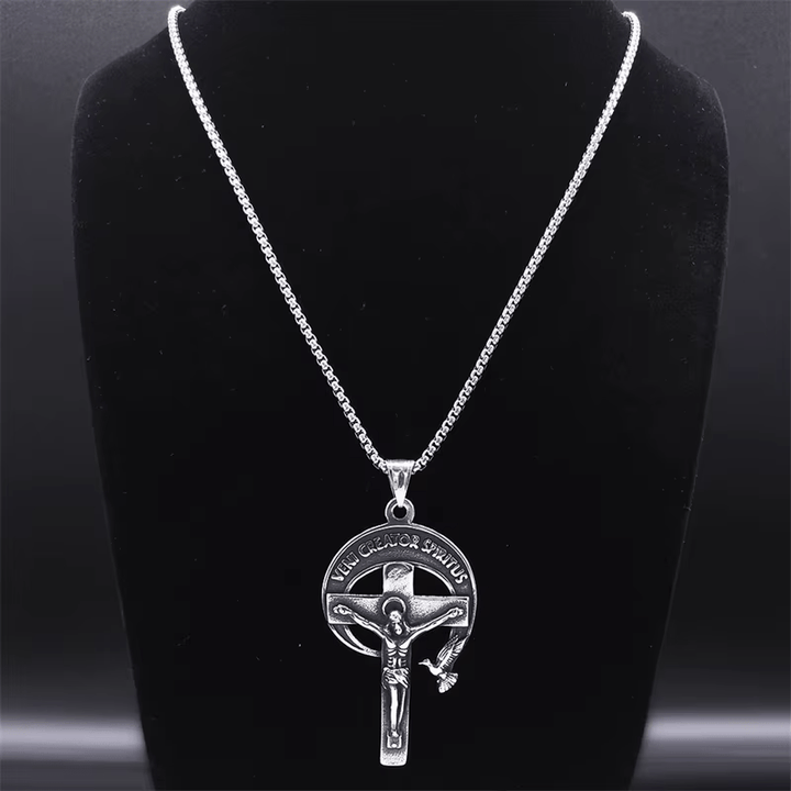 Christianartworkshop Crocifisso Sacro Antico in Stile Retrò con Colomba dello Spirito Santo e Veni Creator Spiritus - image 4