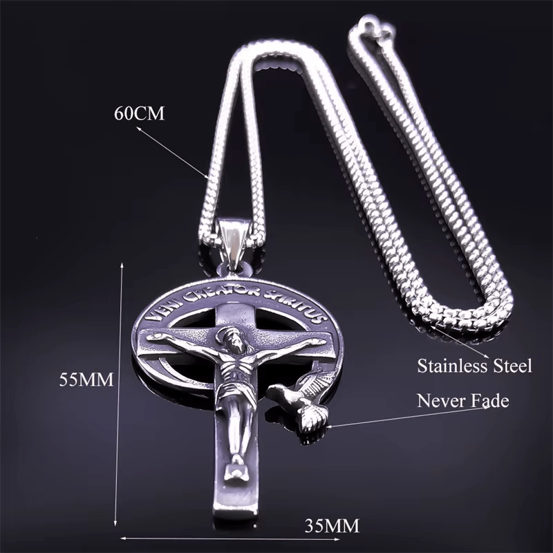 Christianartworkshop Crocifisso Sacro Antico in Stile Retrò con Colomba dello Spirito Santo e Veni Creator Spiritus - image 6