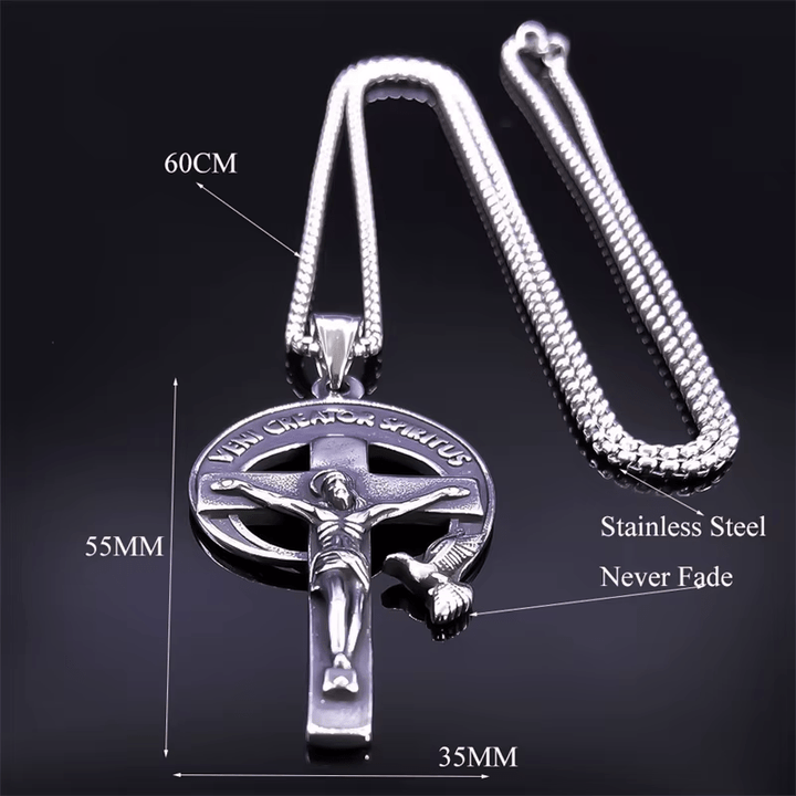 Christianartworkshop Crocifisso Sacro Antico in Stile Retrò con Colomba dello Spirito Santo e Veni Creator Spiritus - image 6