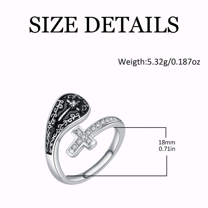 Christianartworkshop Anello classico regolabile artigianale con croce della fede, motivi barocchi e intarsio nero - image 3