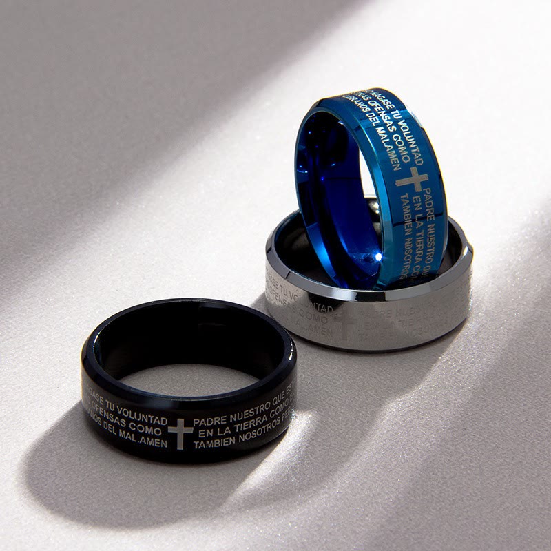 Christianartworkshop Anello minimalista tricolore con versetto sacro da 8 mm e motivo a croce: indossa la tua fede - image 1