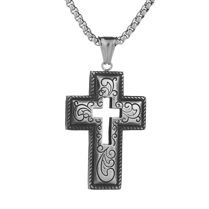 Christianartworkshop Collana antica con croce centrale cava e motivo floreale a volute  - image 4