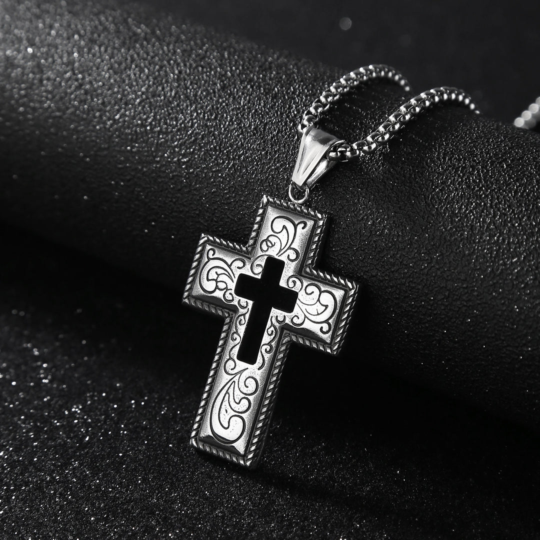 Christianartworkshop Collana antica con croce centrale cava e motivo floreale a volute  - Attraverso - image 0