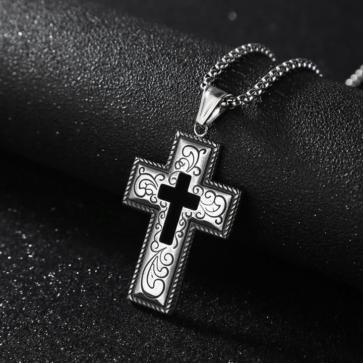 Christianartworkshop Collana antica con croce centrale cava e motivo floreale a volute  - Attraverso - image 0