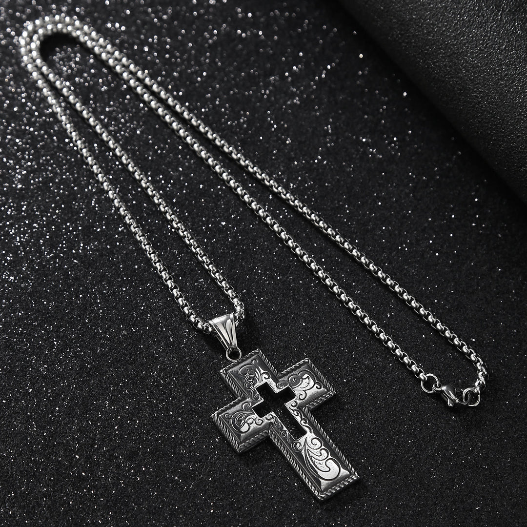 Christianartworkshop Collana antica con croce centrale cava e motivo floreale a volute  - image 3