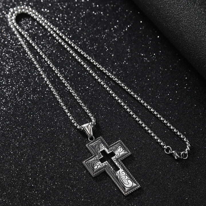 Christianartworkshop Collana antica con croce centrale cava e motivo floreale a volute  - image 3