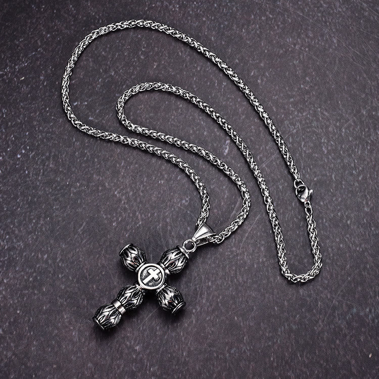 Collana con croce cilindrica spessa e motivo a fiamma Christianartworkshop con emblema centrale in rilievo - Attraverso - image 0