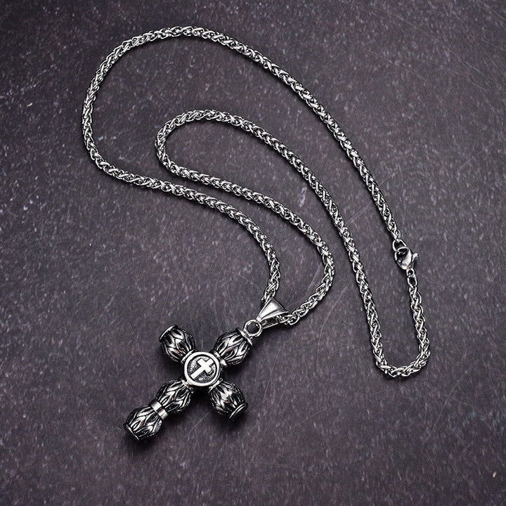 Collana con croce cilindrica spessa e motivo a fiamma Christianartworkshop con emblema centrale in rilievo - Attraverso - image 0