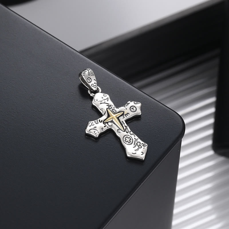 Collana con croce incisa vintage S925 Christianartworkshop con glifi spirituali: abbraccia lo spirito - Attraverso - image 0