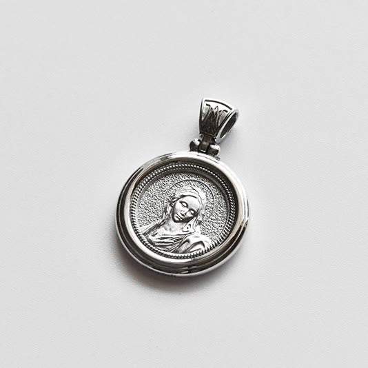Collana con medaglia a doppia faccia in argento Sterling Christianartworkshop con corona di spine e Madonna Addolorata - image 1