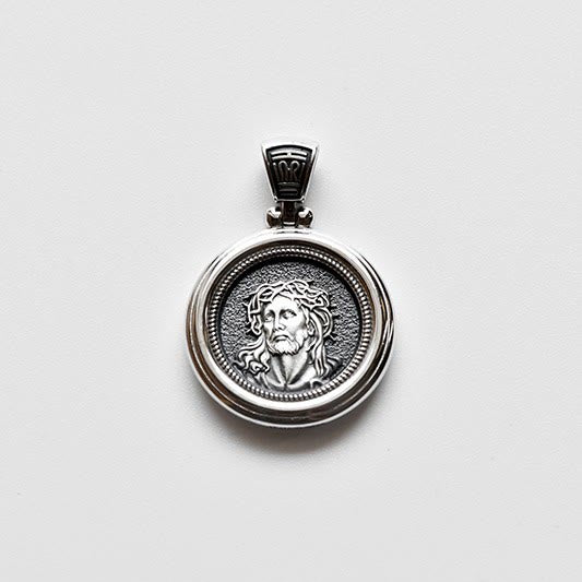 Collana con medaglia a doppia faccia in argento Sterling Christianartworkshop con corona di spine e Madonna Addolorata - image 2