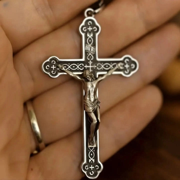 Christianartworkshop Collana con ciondolo a croce INRI in argento sterling retrò: un emblema di grazia - Crocifisso - image 0