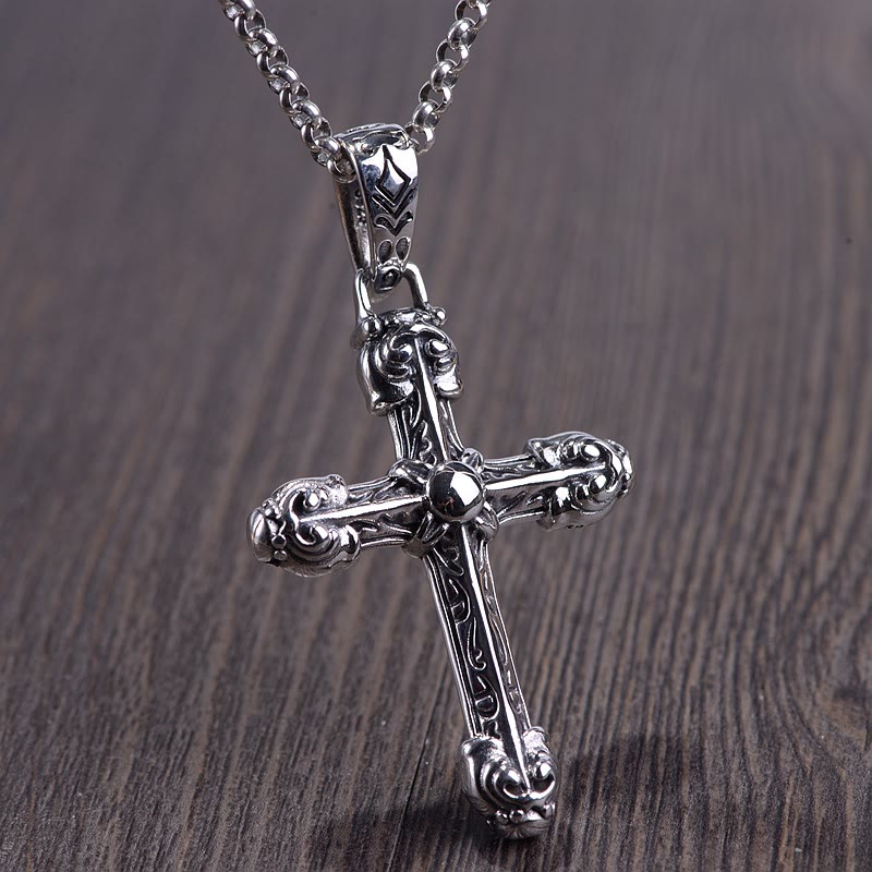 Collana con croce e spada decorata in argento sterling massiccio e spesso Christianartworkshop con volute gotiche - image 1