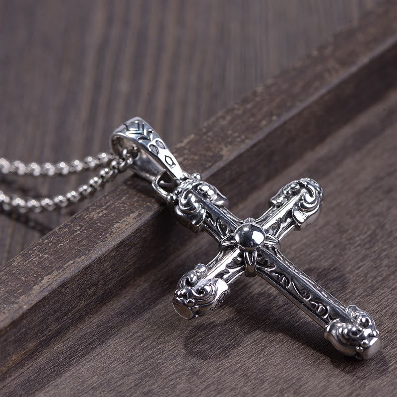 Collana con croce e spada decorata in argento sterling massiccio e spesso Christianartworkshop con volute gotiche - image 2